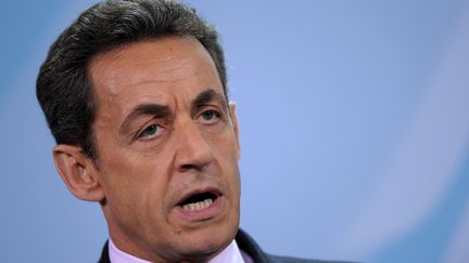 Nicolas Sarkozy lors d'une conf&eacute;rence de presse &agrave; Berlin, le 9 janvier 2012. (JOHANNES EISELE /AFP)