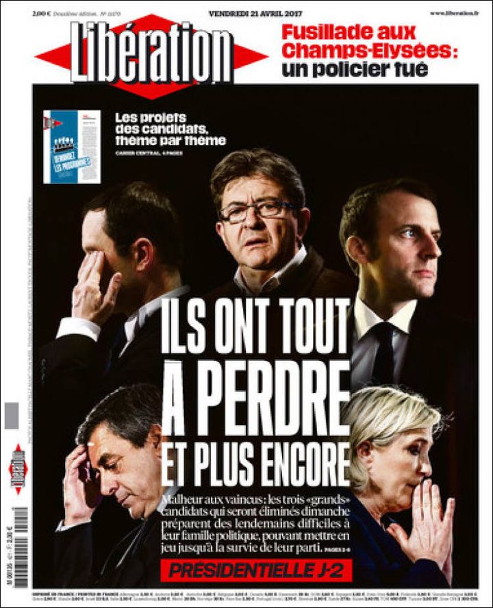 La une du Libération, le 21 avril 2017. (FRANCEINFO)