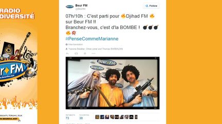 Un des messages publi&eacute;s sur Twitter par la radio Beur FM en r&eacute;action &agrave; l'article de "Marianne" qui estime que la station est "complice de l'islamisme", vendredi 22 mai 2015. (BEURFM / TWITTER)