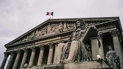 The pediment of the National Assembly, in Paris, photographed on October 15, 2023. (XOSE BOUZAS / HANS LUCAS / AFP)