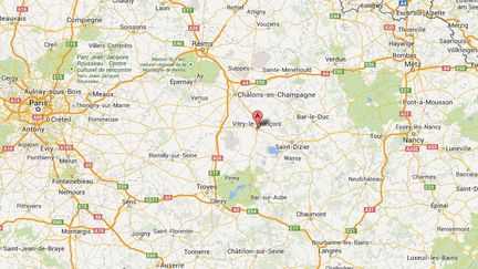 Capture d'&eacute;cran de Google Maps pointant Vitry-le-Fran&ccedil;ois (Marne) o&ugrave; un homme&nbsp;a &eacute;t&eacute; arr&ecirc;t&eacute;, le 2 f&eacute;vrier 2014. Il est accus&eacute; d'avoir abus&eacute; sexuellement de sa fille de 5 ans. (GOOGLEMAPS / FRANCETV INFO)