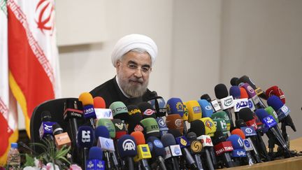 Le pr&eacute;sident iranien, Hassan Rohani, lors d'une conf&eacute;rence de presse &agrave; T&eacute;h&eacute;ran (Iran), le 17 juin 2013. (FARS NEWS / REUTERS)