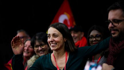 Sophie Binet, élue le 31 mars 2023 à la tête de la CGT pour succéder à Philippe Martinez. (JEFF PACHOUD / AFP)