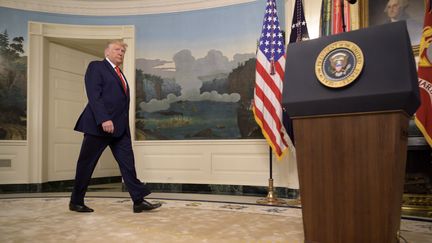 Donald Trump avant son allocution à la Maison blanche, le 27 octobre 2019. (JIM WATSON / AFP)