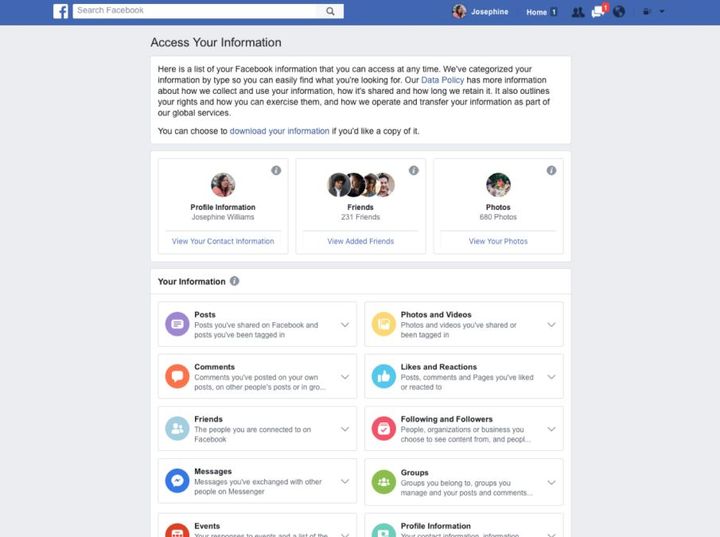 La nouvelle rubrique "accès à vos informations", annoncée par Facebook mercredi 28 mars 2018. (FACEBOOK)