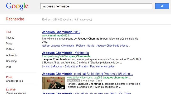 Le site de campagne de Jacques Cheminade, bien placé dans les résultats. (DR)