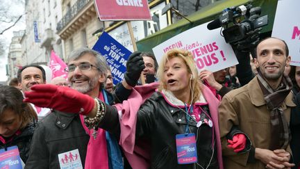 Frigide Barjot, alors porte-parole de La Manif pour tous, lors d'une manifestation contre le mariage homosexuel, le 13 janvier 2016 à Paris. (MIGUEL MEDINA / AFP)