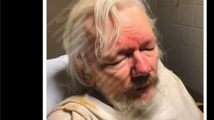 Une prétendue photo de Julian Assange, générée en fait par IA, comme l'a indiqué l'AFP sur son compte Twitter le 4 avril 2023 (AFPFACTUEL)