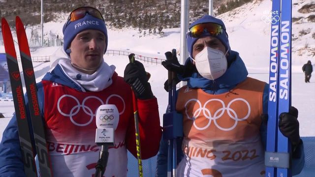 A l'arrivée de leur course récompensée d'une médaille d'argent, les relayeurs Fabien Claude et Simon Desthieux ont livré leur satisfaction à Claude Eymard.