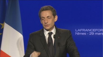 Nicolas Sarkozy à Nîmes le 29 mars 2012 (FTV)