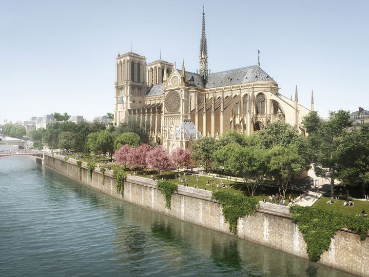 Vue générale du projet d'aménagement du parvis de la cathédrale Notre-Dame, par l'agence belge&nbsp; BBS&nbsp; (HANDOUT / STUDIO ALMA)