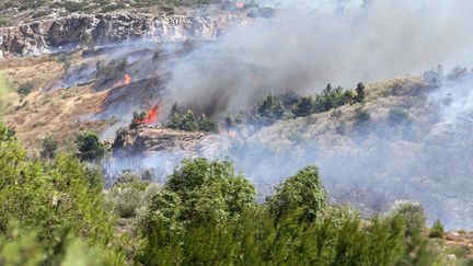 Le mont Ymette,&nbsp;&agrave; 10 kilom&egrave;tres d'Ath&egrave;nes, en flammes, vendredi 17 juillet 2015.&nbsp; (AYHAN MEHMET / ANADOLU AGENCY)