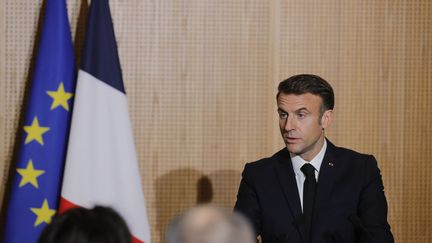 President Emmanuel Macron spoke from the town of Orgelet, in Jura, on November 24, 2023. (TERESA SUAREZ / AFP)