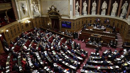 Les sénateurs examinent le projet d'inscription du droit à l'avortement dans la Constitution, le 28 février 2024 à Paris. (STEPHANE DE SAKUTIN / AFP)