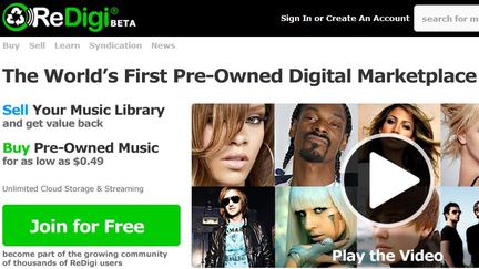 Capture d'&eacute;cran du site Redigi.com, la plateforme de vente en ligne de musique num&eacute;rique d'occasion. (FRANCETV INFO)
