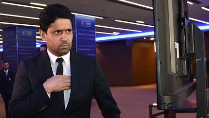 Le président du Paris Saint-Germain, Nasser Al-Khelaïfi, durant le congrès de l'UEFA à Rome (Italie), le 7 février 2019. (ANDREAS SOLARO / AFP)