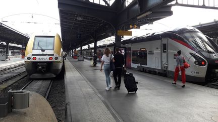 Des voyageurs sur un quai à la gare de l'Est à Paris, le 28 mai 2018. (NICOLAS MERCIER / CROWDSPARK / AFP)