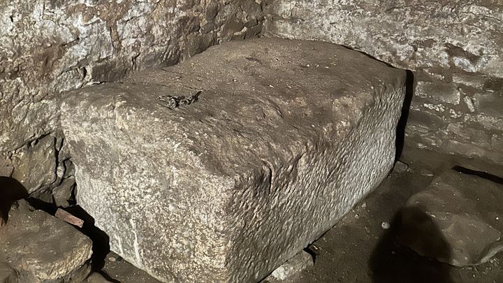 L'un des sarcophages de la crypte du château de Fougeret, dans la Vienne. (MURIELLE GIORDAN / RADIO FRANCE)