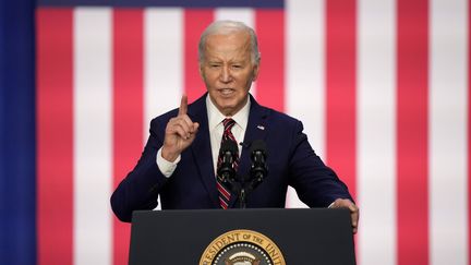 Le président des Etats-Unis, Joe Biden, lors d'un discours à Nashua, dans l'Etat du New Hampshire, le 21 mai 2024. (ROBERT F. BUKATY / AP / SIPA)