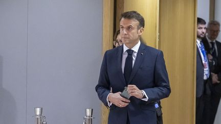 Emmanuel Macron à Bruxelles (Belgique), le 14 décembre 2023. (NICOLAS ECONOMOU / NURPHOTO / AFP)