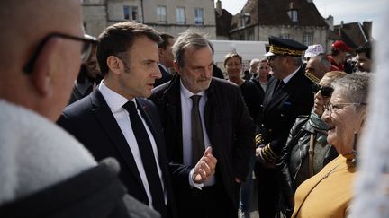 Emmanuel Macron à Dôle (Jura) le 27 avril 2023 (CHRISTOPHE PETIT-TESSON / POOL / EPA POOL)