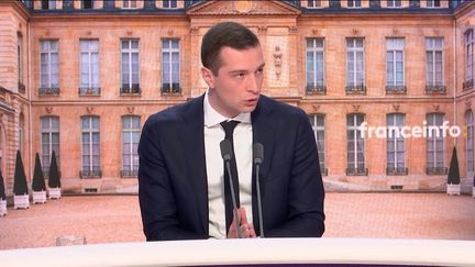 Jordan Bardella, président du Rassemblement national, invité des "Matins présidentiels" de franceinfo, mardi 19 avril 2022. (FRANCEINFO / RADIO FRANCE)