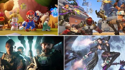 "Mario + The Lapins Crétins" et les nouveaux volets d'"Overwatch", "Call of Duty" et "Bayonetta" font partie des sorties à ne pas rater en octobre. (Ubisoft / Blizzard Entertainment / Activision / Nintendo)