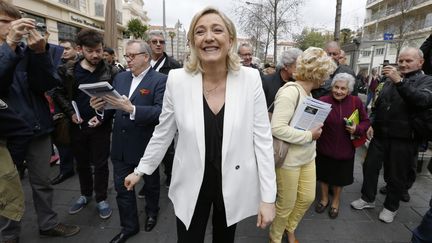 La pr&eacute;sidente du FN, Marine Le Pen, le 19 mars 2014 &agrave; Nice (Alpes-Maritimes). (VALERY HACHE / AFP)