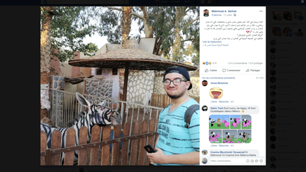 La photo d'un animal présenté comme un zèbre mais soupçonné d'être un âne, prise dans un zoo au Caire (Egypte), et mise en ligne le 21 juillet 2018 par un internaute égyptien. (MAHMOUD A. SARHAN / FACEBOOK)