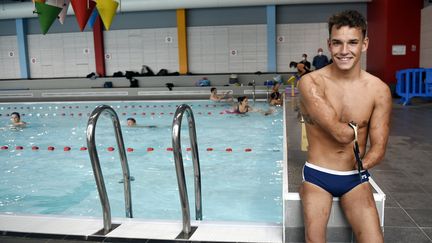 Programme inclusif d’initiation à la natation pour les enfants défavorisés par le Fondaction L’Équipe avec son parrain Théo Curin à Lunéville (Meurthe-et-Moselle), le 30 septembre 2020.&nbsp; (ALEXANDRE MARCHI / MAXPPP)