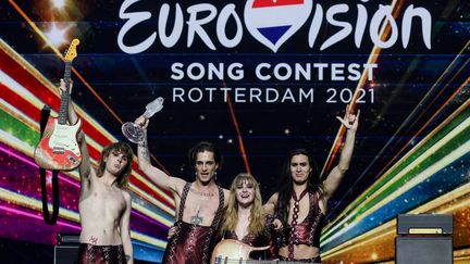 Le groupe de rock italien Maneskin a remporté l'Eurovision 2021, le 22 mai 2021. (KENZO TRIBOUILLARD / AFP)