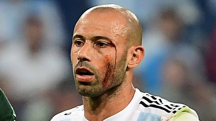 L'Argentin&nbsp;Javier Mascherano&nbsp;face au Nigeria le 26 juin 2018 à&nbsp;Saint Petersburg&nbsp;(Russie). (GIUSEPPE CACACE / AFP)