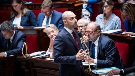 Jean-Noël Barrot, ministre délégué chargé de la Transition numérique, à lAssemblée nationale le 16 juillet 2023. (XOSE BOUZAS / HANS LUCAS)