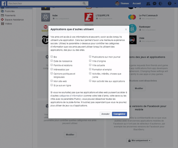 Décochez toutes les cases pour éviter que les applications et sites utilisés par vos amis aient accès à vos données personnelles. (FACEBOOK.COM)