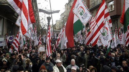 Une manifestation du parti Jobbik en Hongrie (FERENC ISZA / AFP)