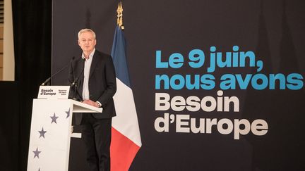 Le ministre de l'Economie, Bruno Le Maire, à Bayonne (Pyrénées-Atlantiques), le 22 mars 2024. (GUILLAUME FAUVEAU / HANS LUCAS / AFP)