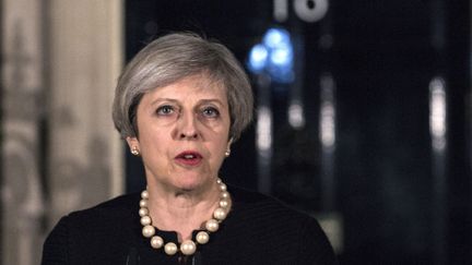 Theresa May s'exprime, mercredi 22 mars 2017, après&nbsp;l'attaque&nbsp;qui a touché le centre de Londres. (RICHARD POHLE / POOL / AFP)