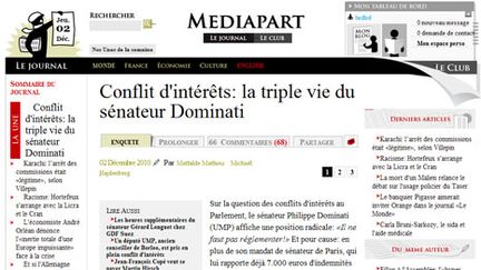 L'article de Mediapart titré "La triple vie du sénateur Dominati"