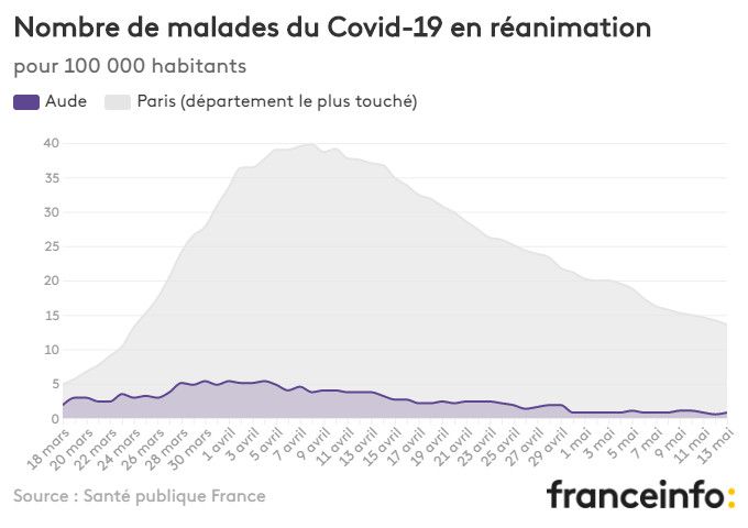 Nombre de malades du Covid-19 en réanimation pour 100 000 habitants. (FRANCEINFO)