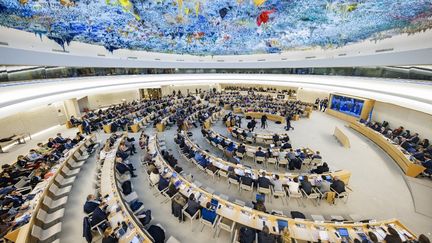 Une session extraordinaire&nbsp;du&nbsp;Conseil des droits de l'homme de l'ONU, à Genève (en Suisse), le 24 novembre 2022. (VALENTIN FLAURAUD / AFP)