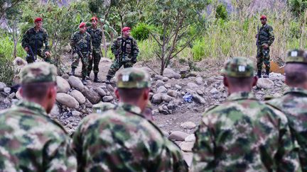 A la frontière entre la Colombie et le Venezuela, des militaires des deux pays surveillent les bords du fleuve Tachira, le 26 août 2015. (LUIS ACOSTA / AFP)