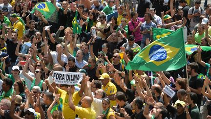 Des manifestants contre le retour de l'ancien président Lula au pouvoir, à Brasilia, le 17 mars 2016. (NELSON ALMEIDA / AFP)