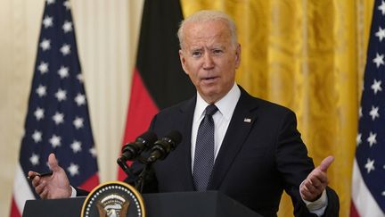 Joe Biden, lors d'une conférence de presse à Washington le 15 juillet 2021. (ALEX EDELMAN - POOL VIA CNP / CONSOLIDATED NEWS PHOTOS / AFP)