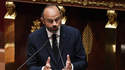 Édouard Philippe&nbsp;présente le plan de déconfinement face à l'Assemblée nationale, le 28 avril 2020 (DAVID NIVIERE / POOL)