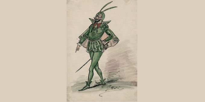 Méphistophélès, maquette de costume pour &quot;La Damnation de Faust&quot;, dessin de Georges Méliès - 1904
 (Coll. Cinémathèque française)