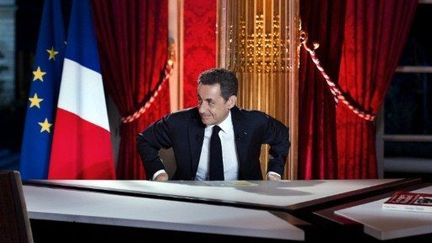 Nicolas Sarkozy juste avant son intervention télévisée (29 janvier 2012) (LIONEL BONAVENTURE / POOL / AFP)