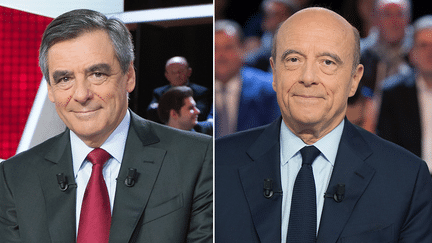 François Fillon et Alain Juppé lors de leur passage dans "L'Emission politique" sur France 2, en octobre 2016. (SIPA)