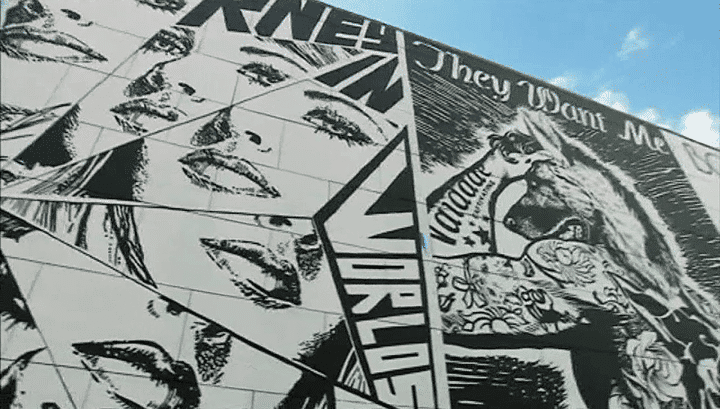 Intitulée "From the air we share" , la fresque de Faile se découvre comme un livre de contes et légendes alsaciennes
 (France 3 / Culturebox )