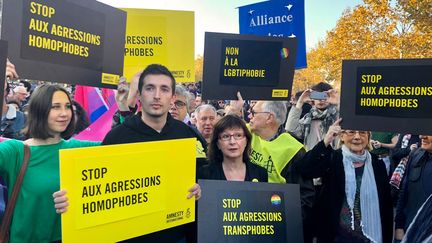 Manifestation à l'appel de l'association SOS Homophobie pour dénoncer la recrudescence des agressions homophobes, à Paris, le 21 octobre 2018. (SÉBASTIEN SABIRON / RADIO FRANCE)