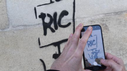 RIC (Référendum d'initiative citoyenne) écrit au pochoir sur un mur à Bordeaux (Gironde), le 18 février 2019. (MEHDI FEDOUACH / AFP)